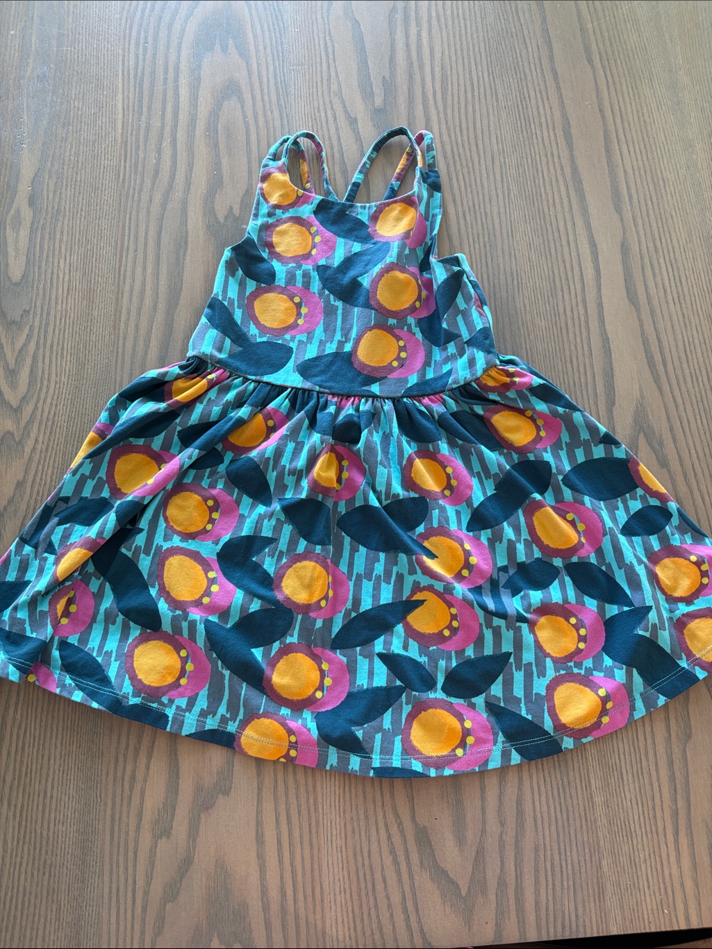 Tea Collection Girls Cameo Pink & Passion Fruit Swing Dress Criss Cross Strap 4